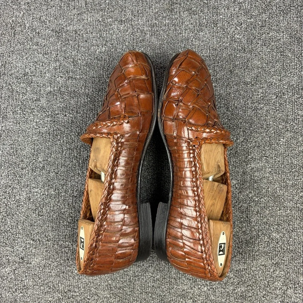 Moreschi Italy Woven Leather Loafers Mens 9.5 Brown Hand Braided Slip On Dress